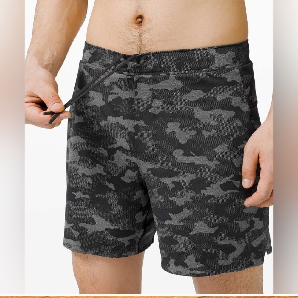 Lululemon Black Camo 6 Inch Surge Shorts